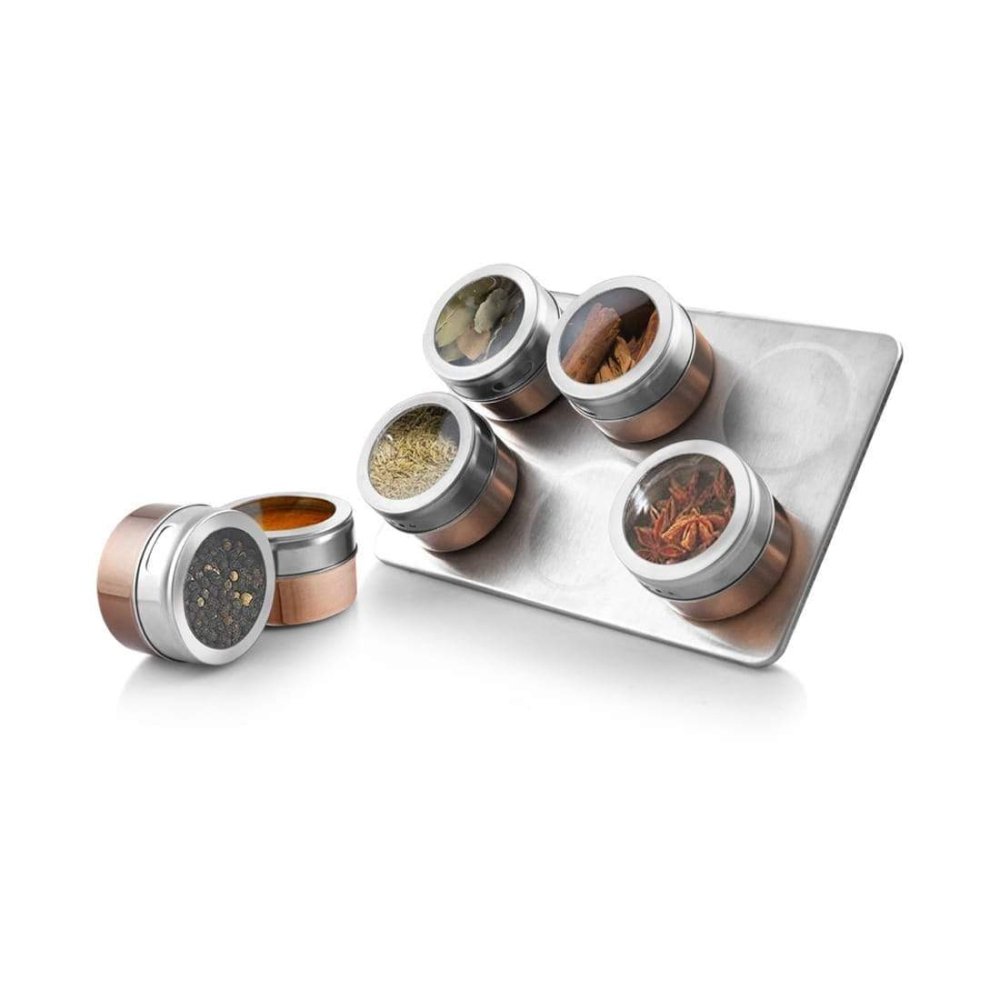 Stainless Steel 7 PCS Spice Jar Set with Tray