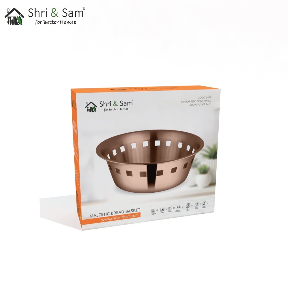 Stainless Steel Bread Basket with Rose Gold PVD Coating Majestic