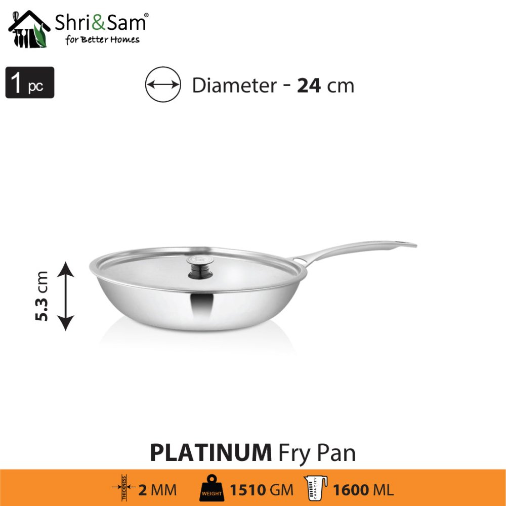 Stainless Steel Heavy Weight Fry Pan with SS Lid Platinum