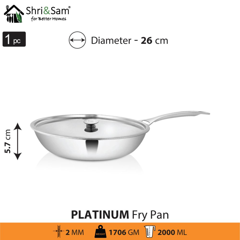 Stainless Steel Heavy Weight Fry Pan with SS Lid Platinum