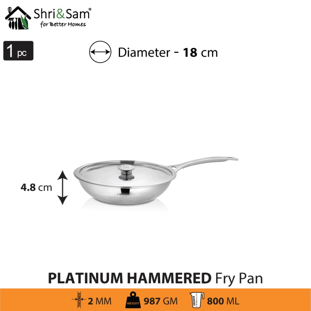 Stainless Steel Heavy Weight Hammered Fry Pan with SS Lid Platinum