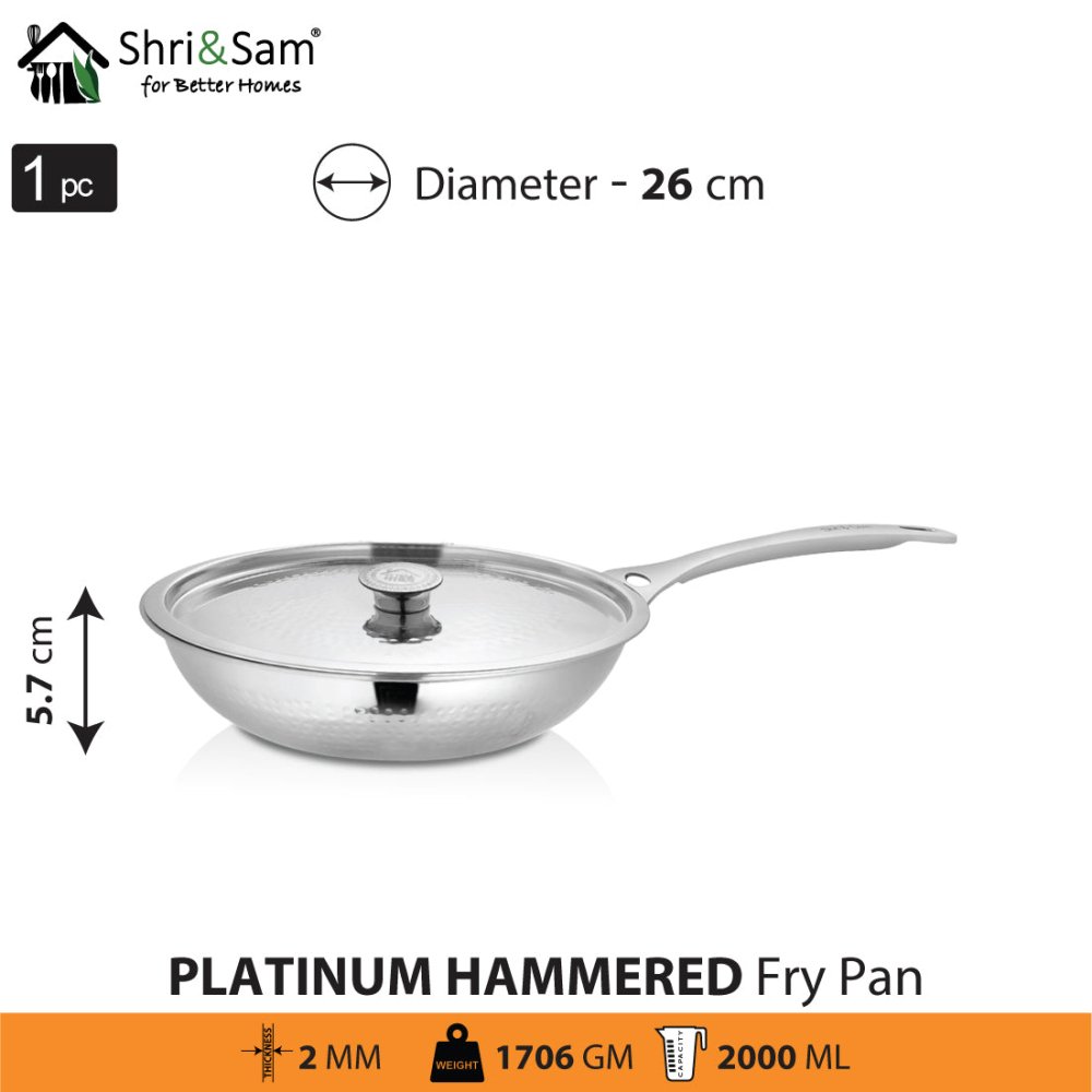 Stainless Steel Heavy Weight Hammered Fry Pan with SS Lid Platinum