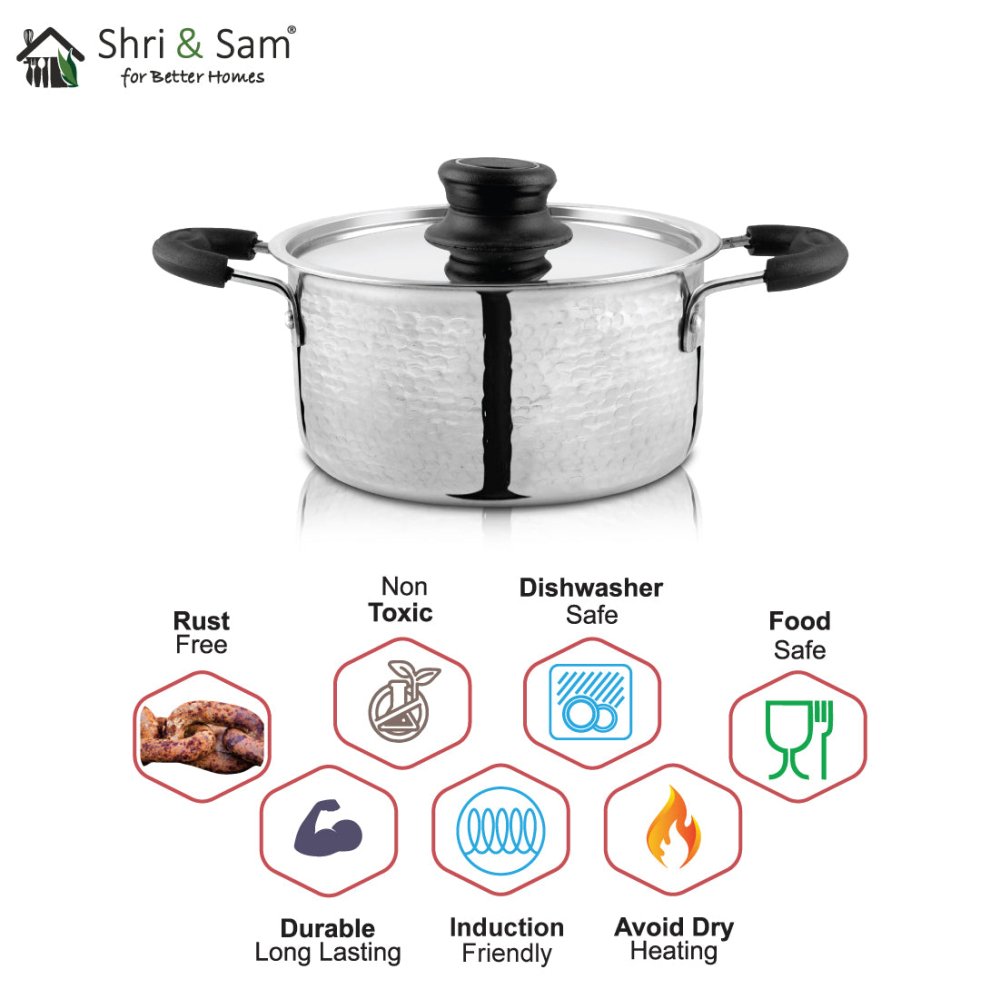 Stainless Steel Light Weight Hammered Casserole with SS Lid