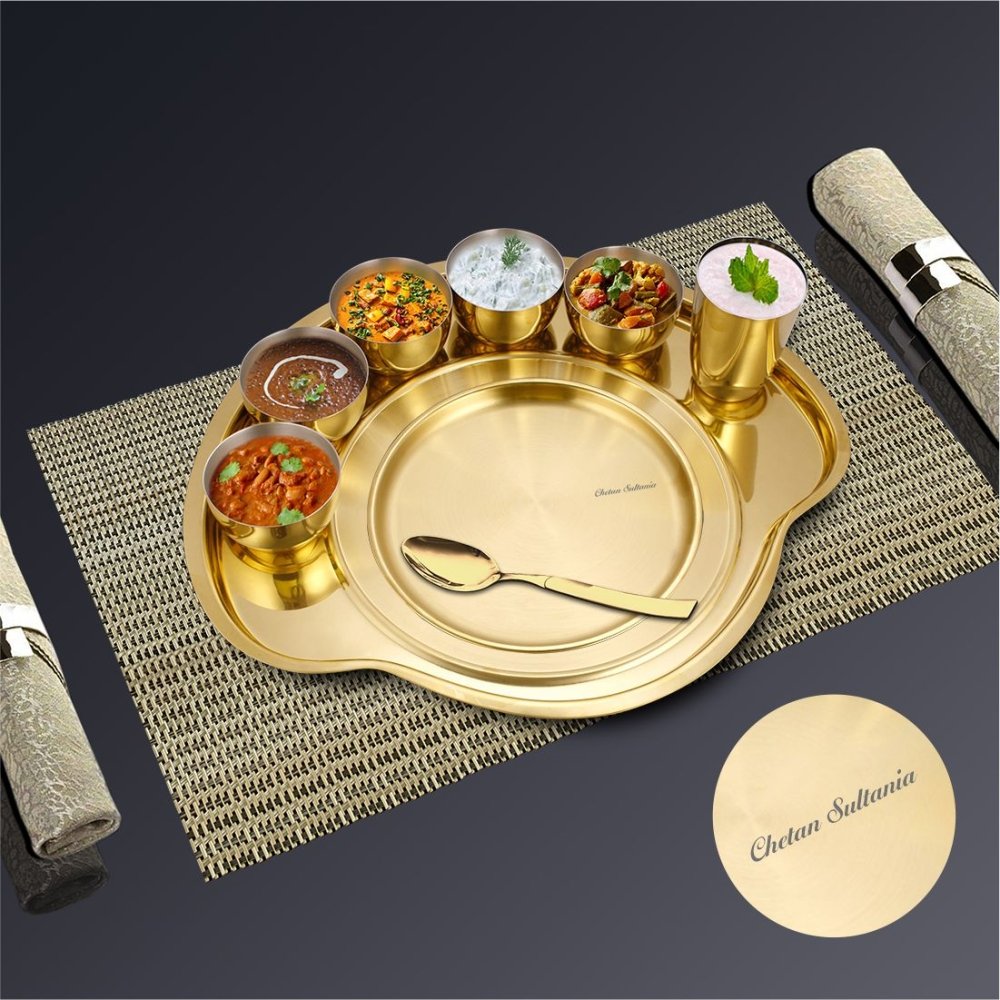 Stainless Steel Personalized Thali Set with Gold PVD Coating Nifty (Customized Name)