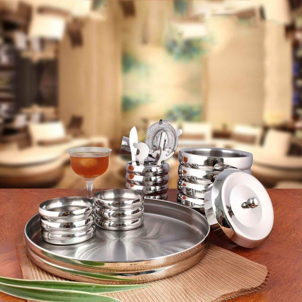 Stainless Steel Premium Bar Set Ribbed
