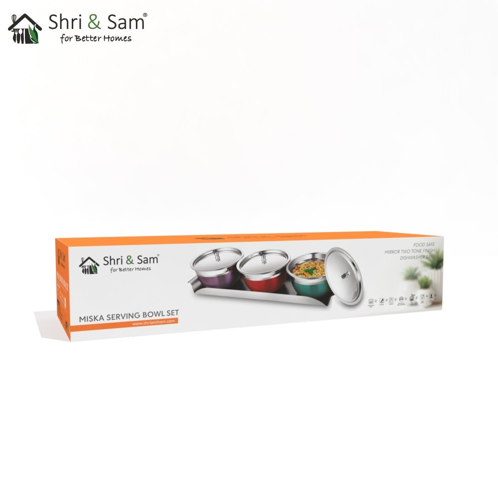 Stainless Steel Serving Bowl Set with SS Lid and Tray Miska