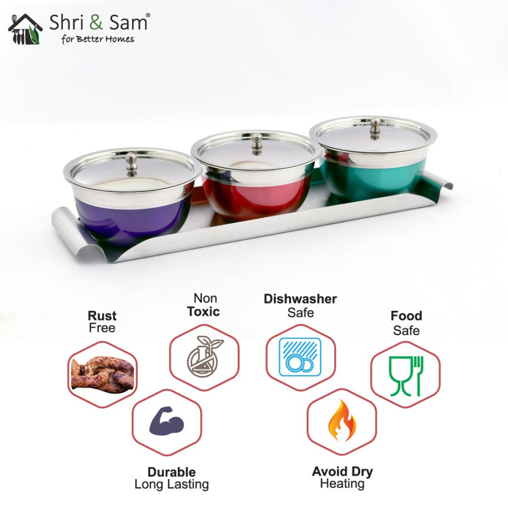 Stainless Steel Serving Bowl Set with SS Lid and Tray Miska