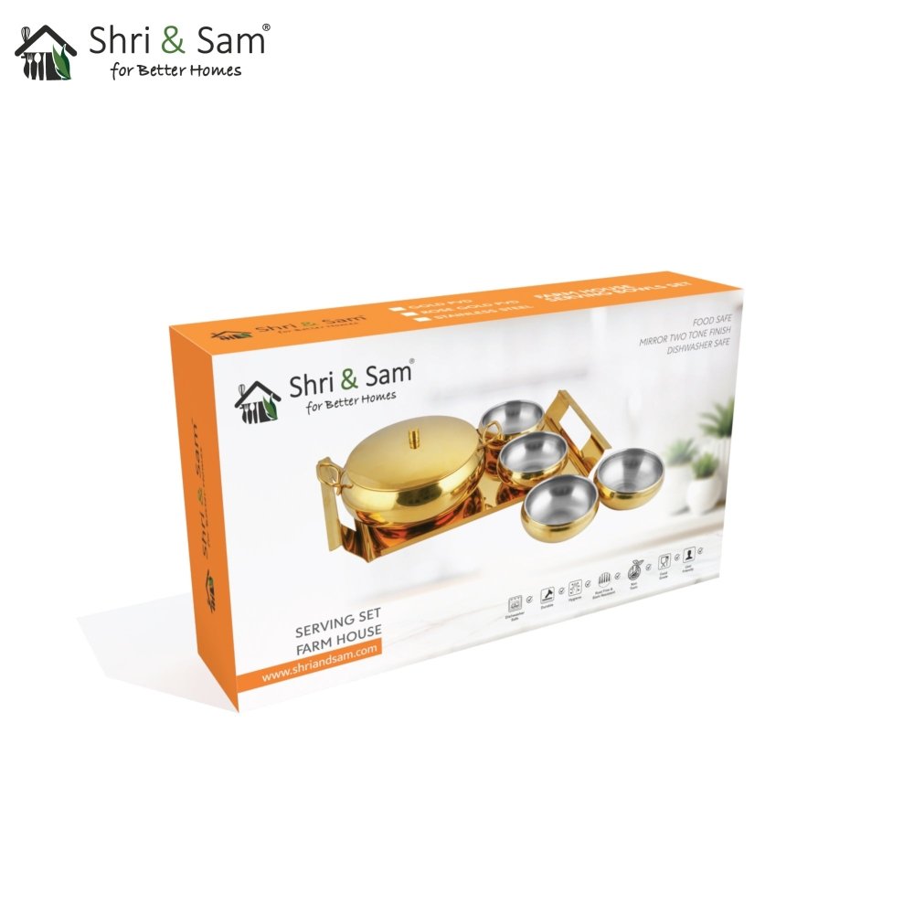 Stainless Steel Serving Set with Gold PVD Coating Farm House