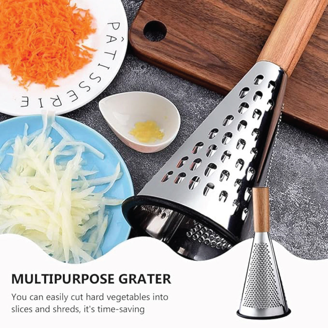 Stainless Steel Multifunctional Conical Grater with Wooden Handle