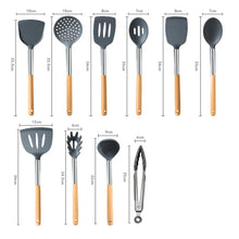 10 PCS Silicon Kitchen Tool Set with Wooden Handle