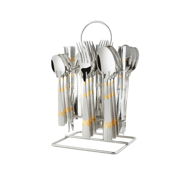 Stainless Steel 24 PCS Cutlery Set Lush with Zig Zag Stand