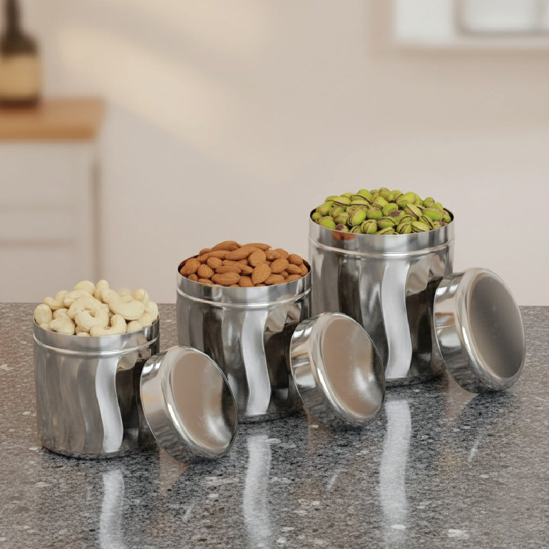 Stainless Steel 3 pcs Storage Canisters Set