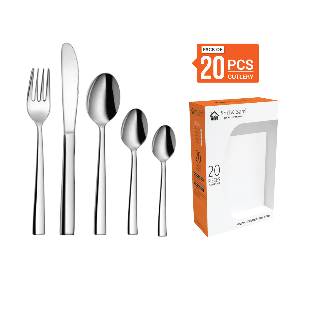 Stainless Steel 20 PCS Cutlery Set (4 Pcs Baby Spoon, 4 Pcs Dessert Spoon, 4 Pcs Dessert Fork, 4 Pcs Tea Spoon and 4 Pcs Dessert Knife) Lotus Plain