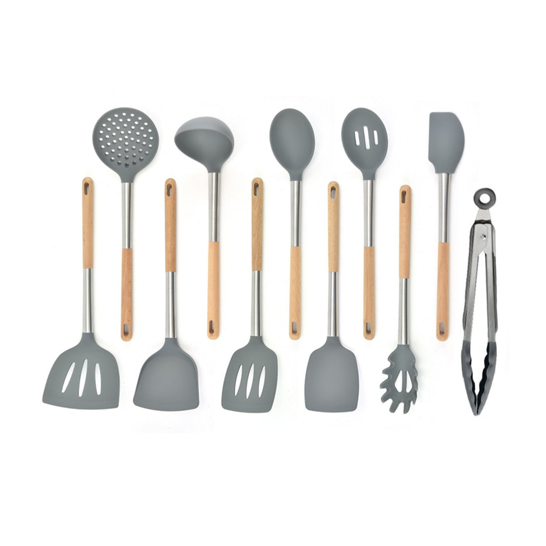 11 PCS Silicon Kitchen Tool Set with Wooden Handle