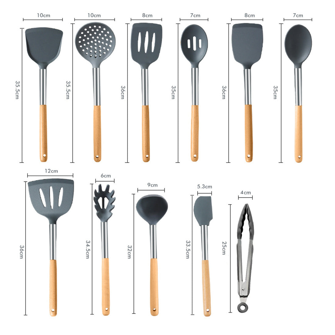 11 PCS Silicon Kitchen Tool Set with Wooden Handle