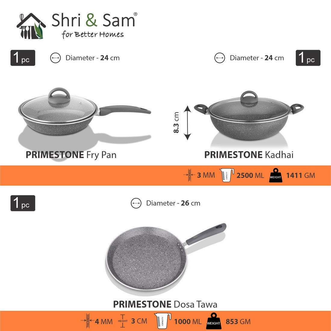 Aluminium 3 PCS Non-Stick FAMILY Cookware Set Primestone