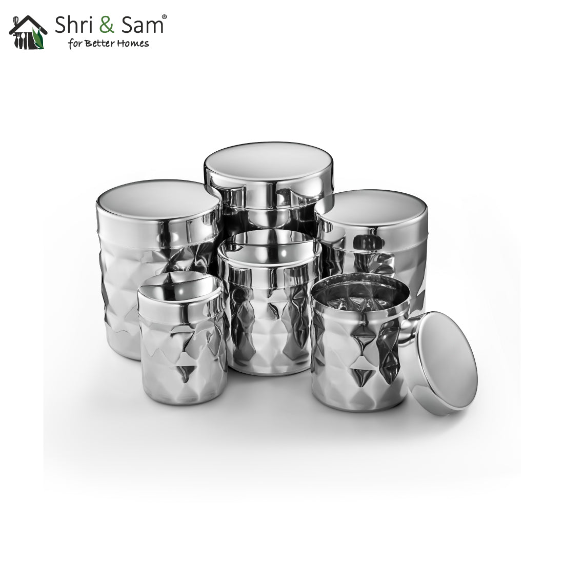 Stainless Steel 6 pcs Storage Canisters Set Diamond