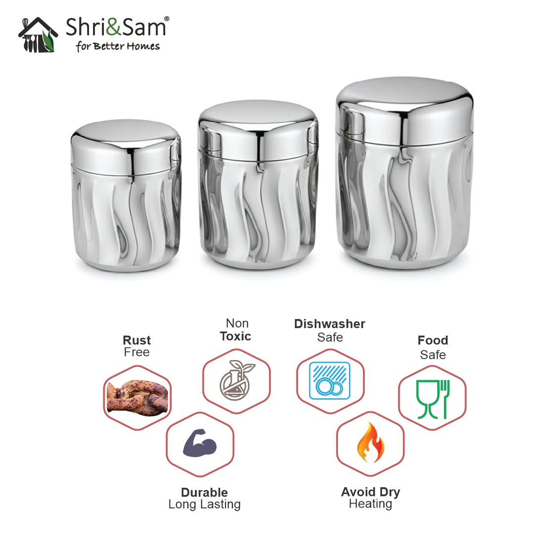 Stainless Steel 3 pcs Storage Canisters Set