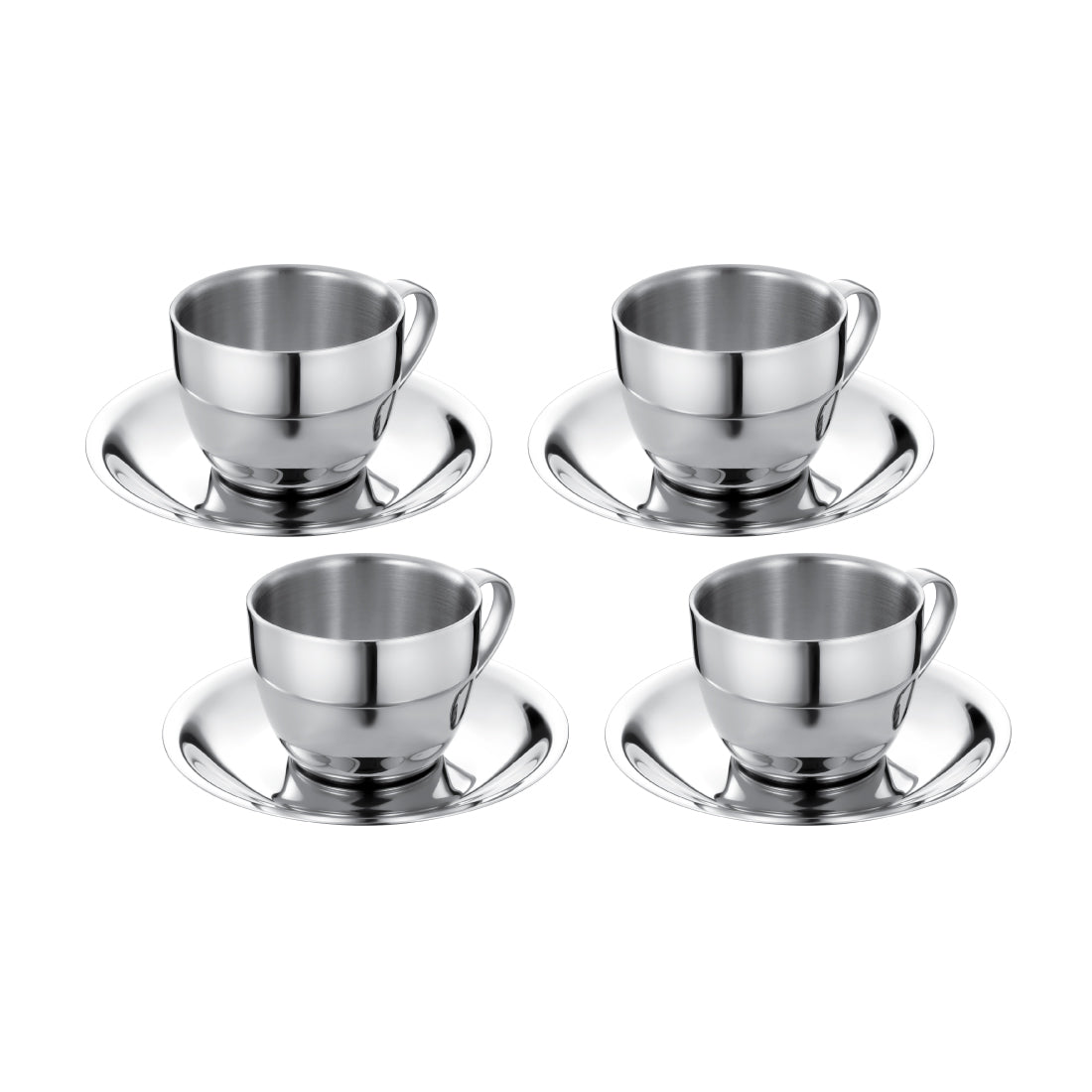 Stainless Steel 4 PCS Double Wall Cup and Saucer Aster