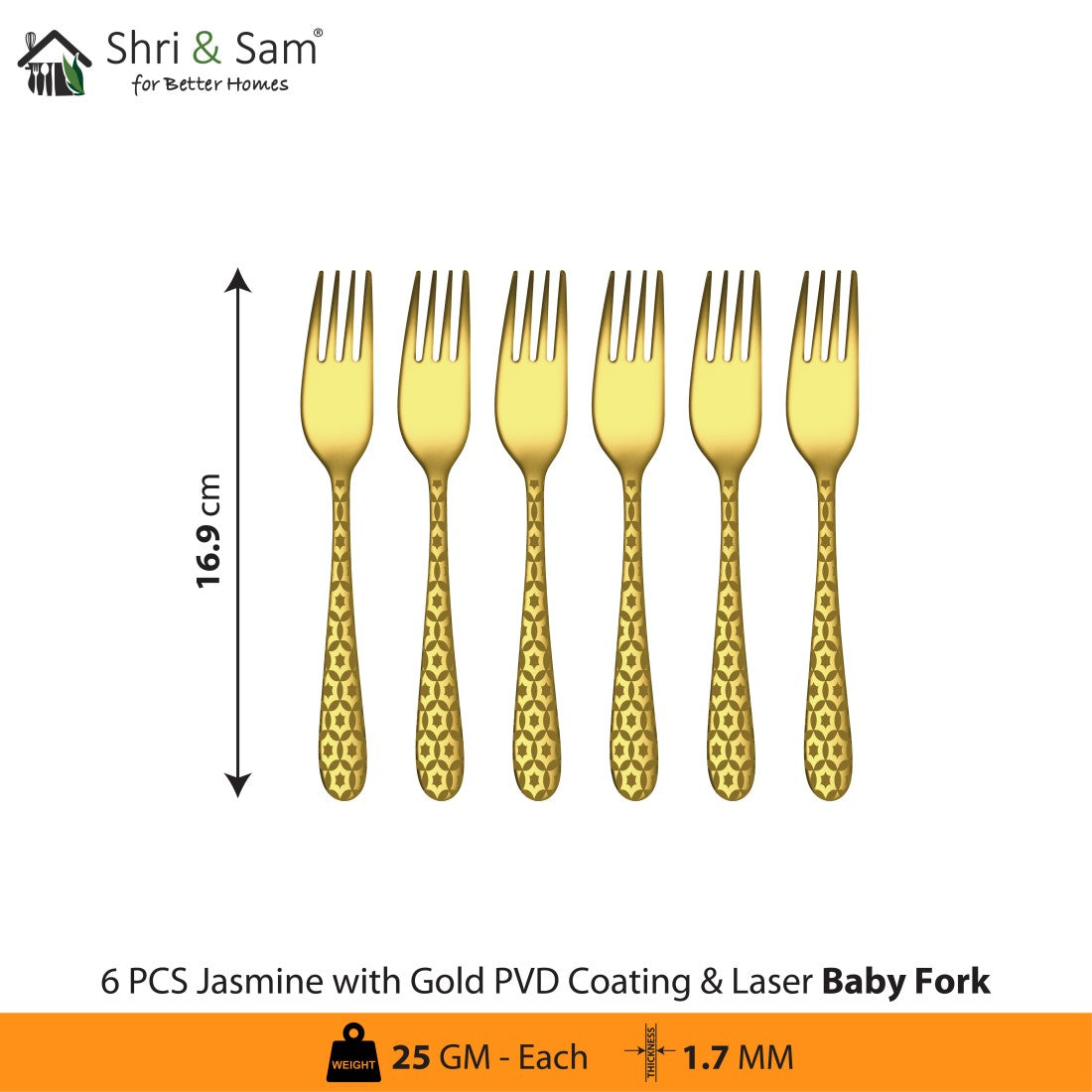 Stainless Steel Cutlery with Gold PVD Coating & Laser 3 Jasmine