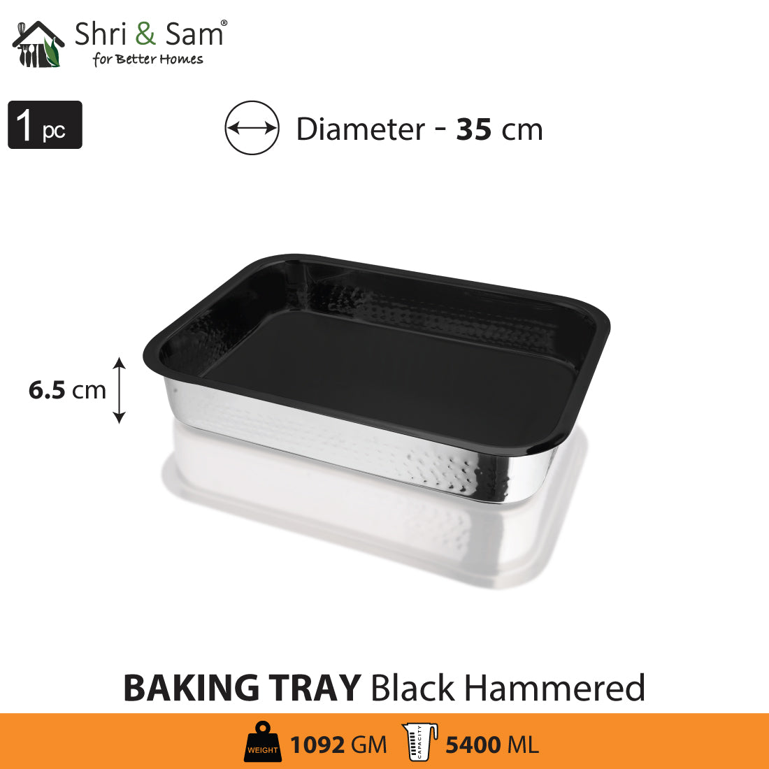 Stainless Steel Hammered Rectangular Baking Tray with Black Coating