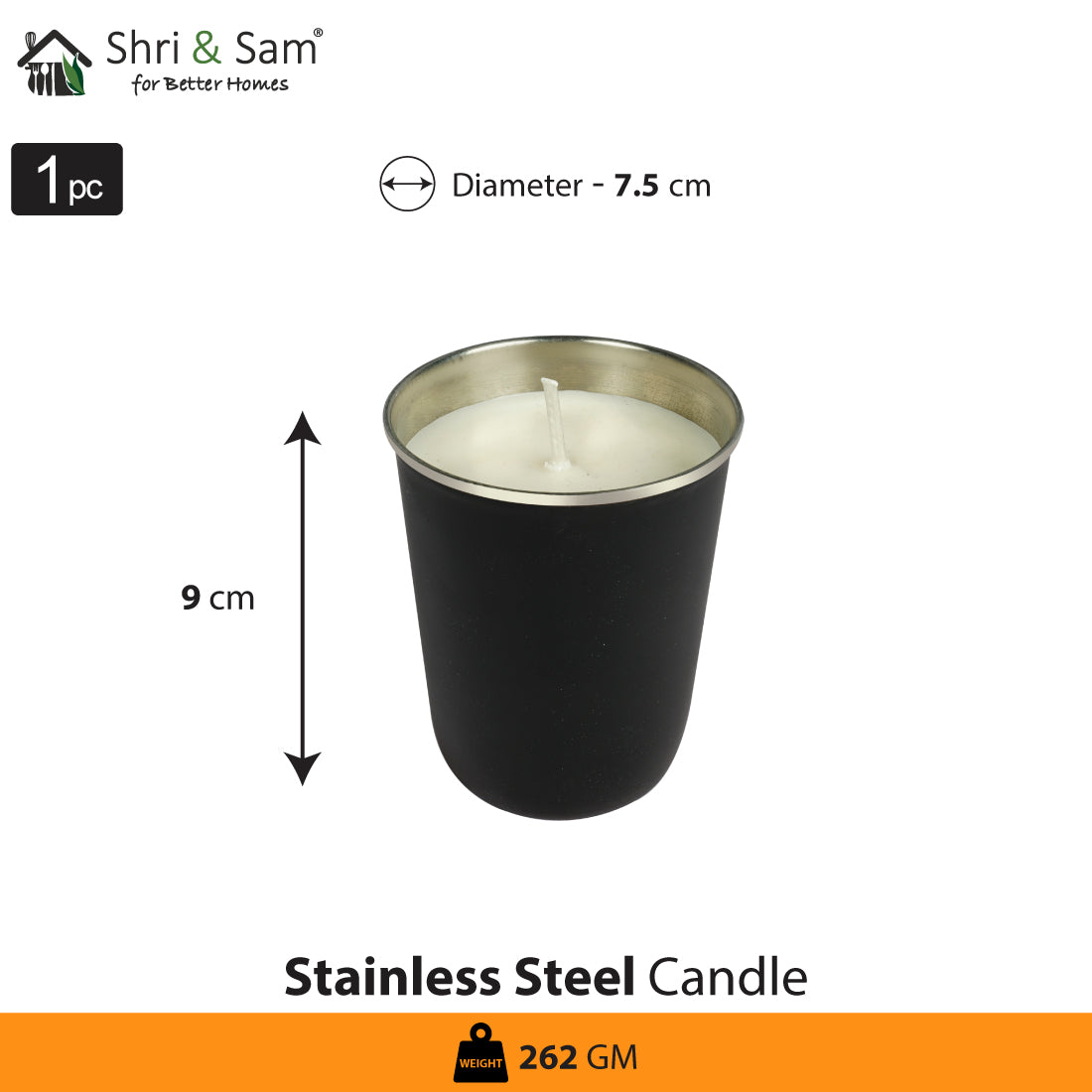 Stainless Steel Single Wick Glass Candle