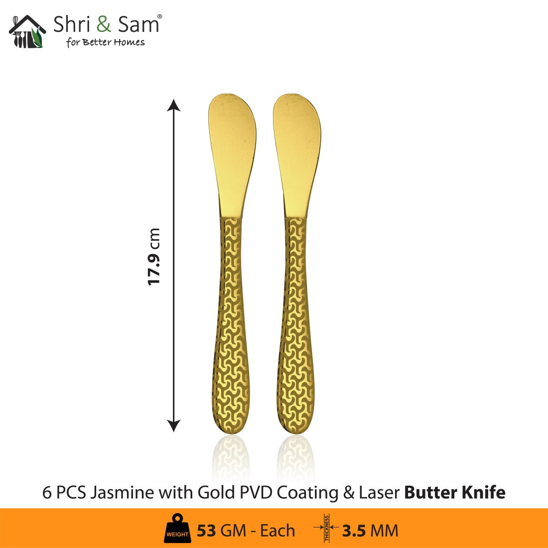 Stainless Steel Cutlery with Gold PVD Coating & Laser 1 Jasmine