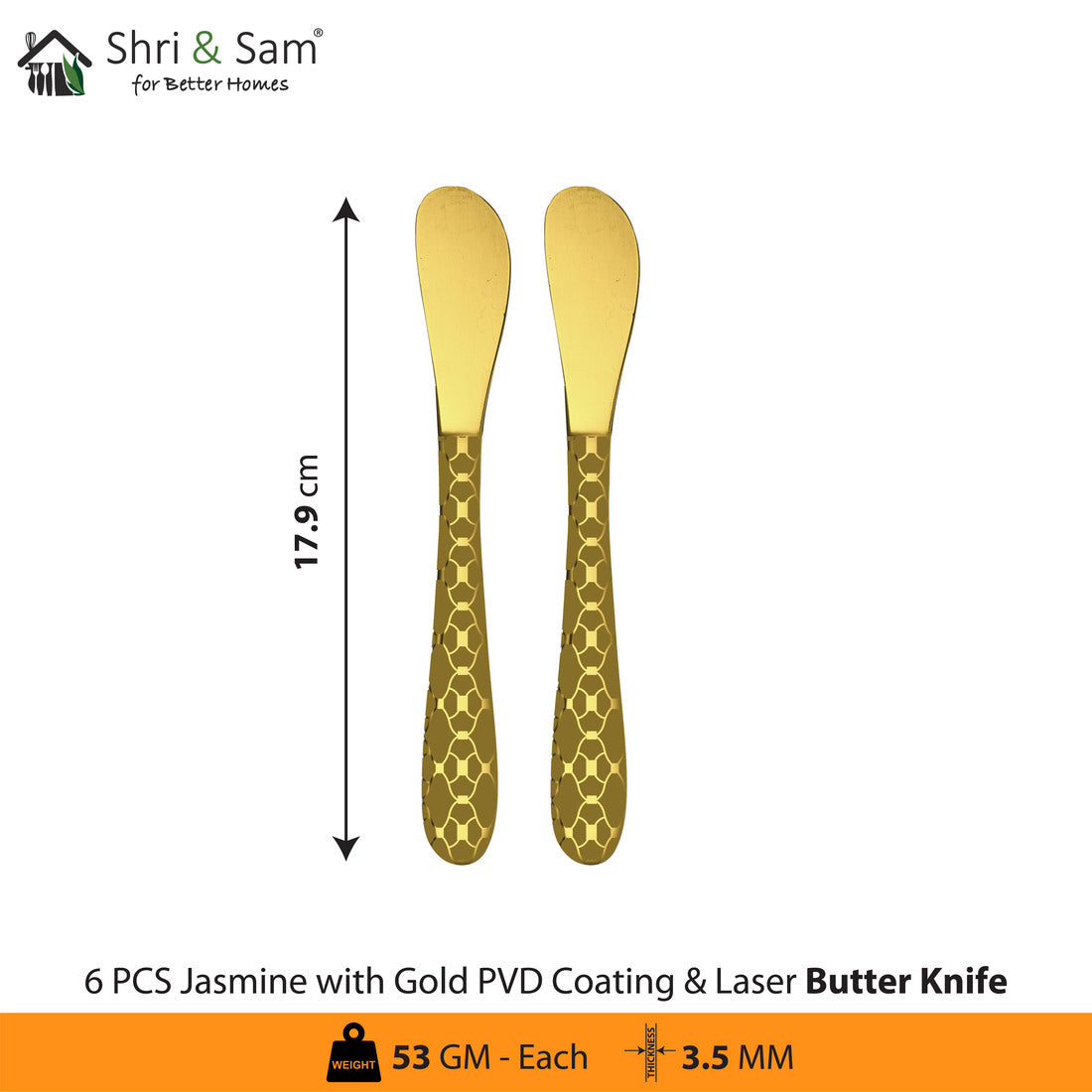 Stainless Steel Cutlery with Gold PVD Coating & Laser 5 Jasmine