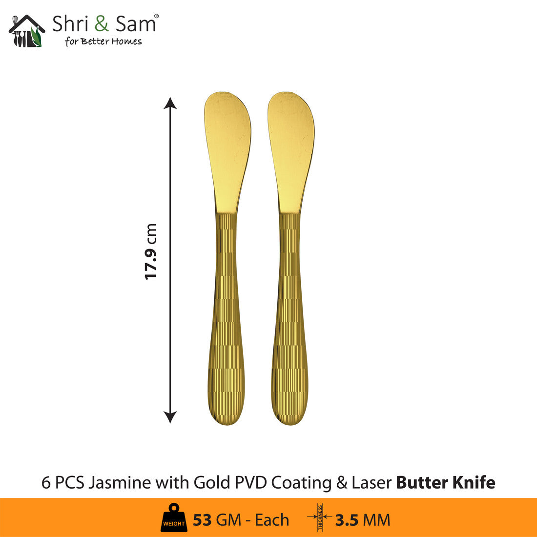 Stainless Steel Cutlery with Gold PVD Coating & Laser 6 Jasmine