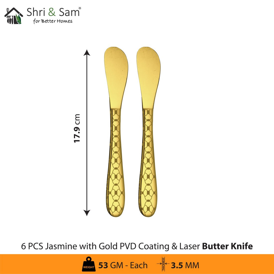 Stainless Steel Cutlery with Gold PVD Coating & Laser 4 Jasmine