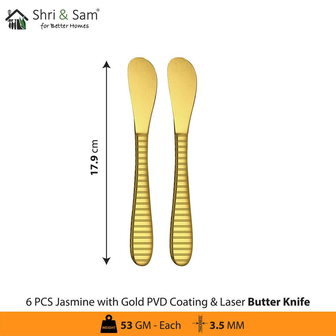 Stainless Steel Cutlery with Gold PVD Coating & Laser 7 Jasmine