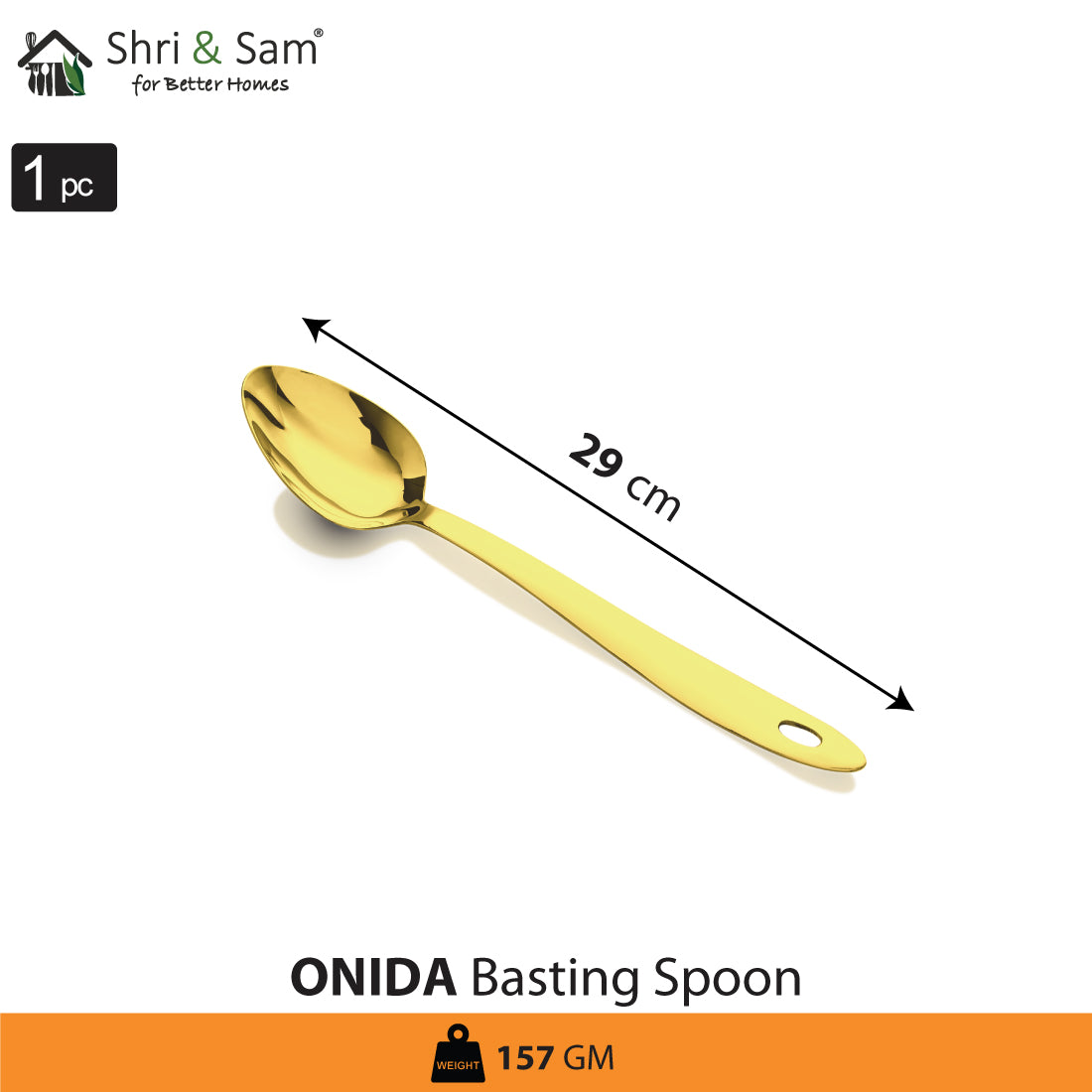 Stainless Steel Basting Spoon Solid with Gold PVD Coating Onida