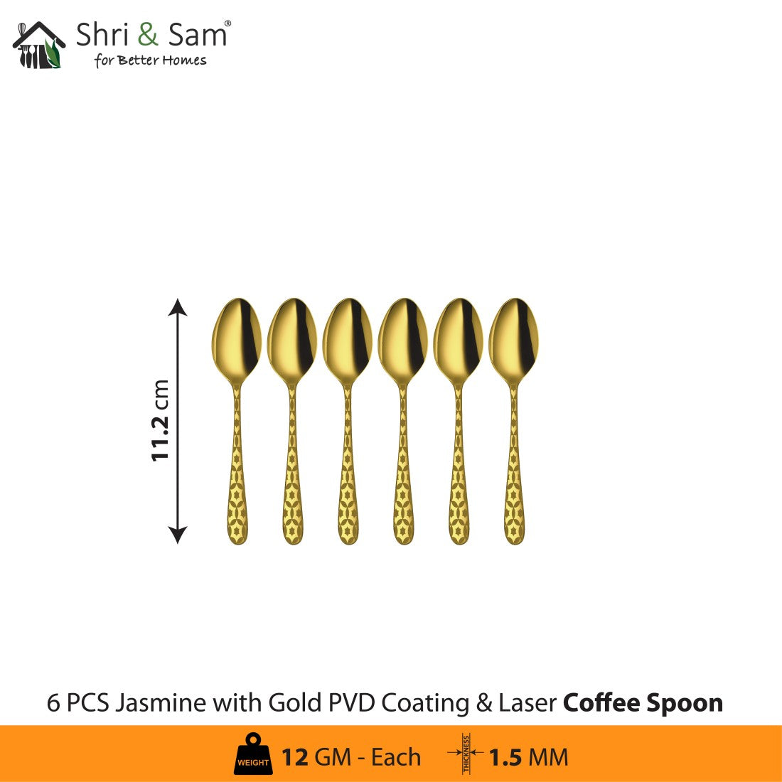 Stainless Steel Cutlery with Gold PVD Coating & Laser 3 Jasmine