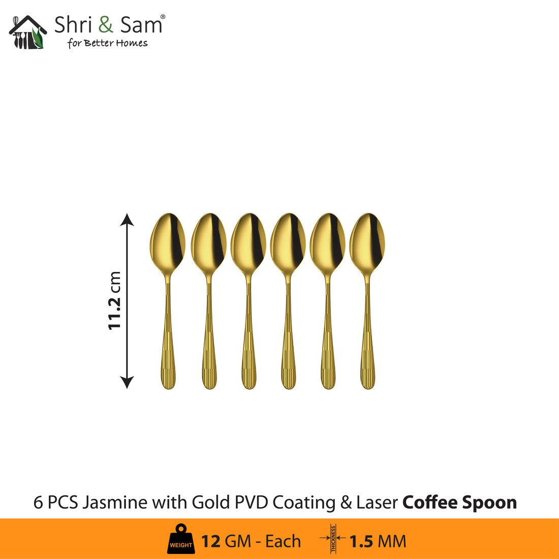 Stainless Steel Cutlery with Gold PVD Coating & Laser 6 Jasmine