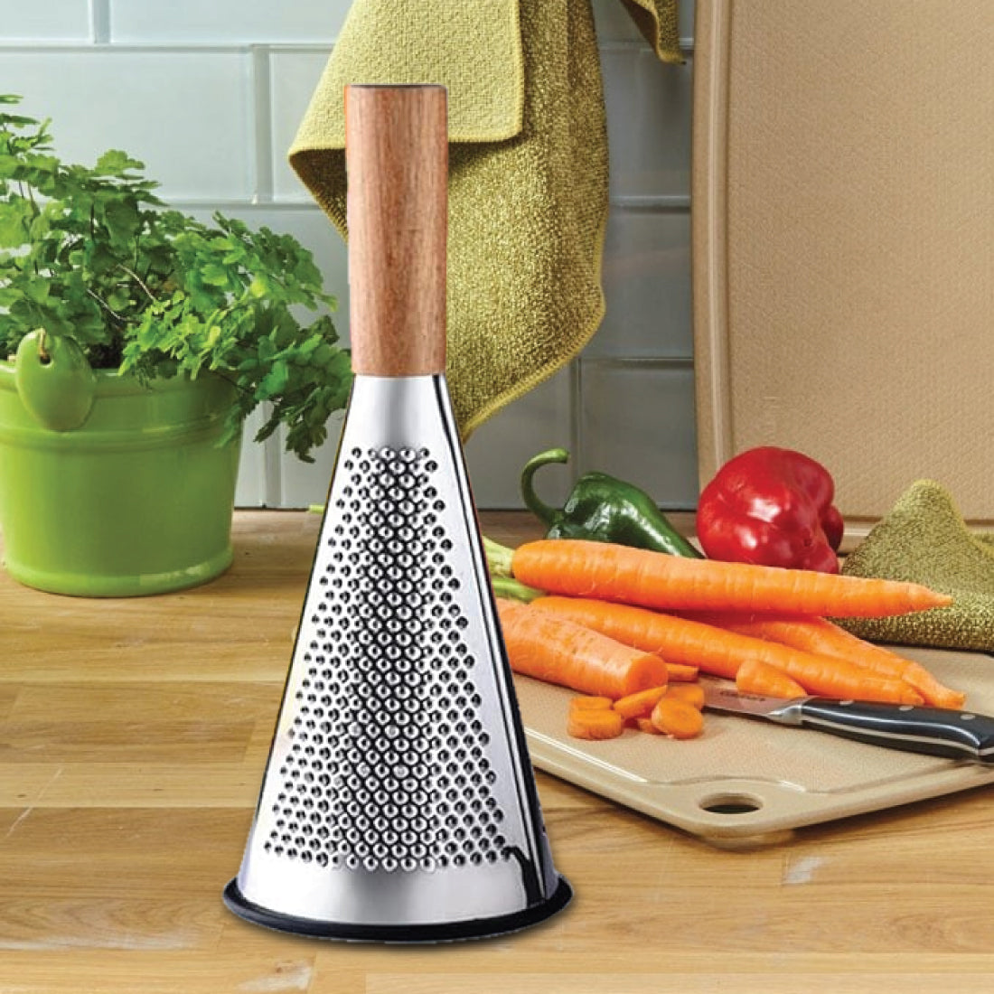 Stainless Steel Multifunctional Conical Grater with Wooden Handle