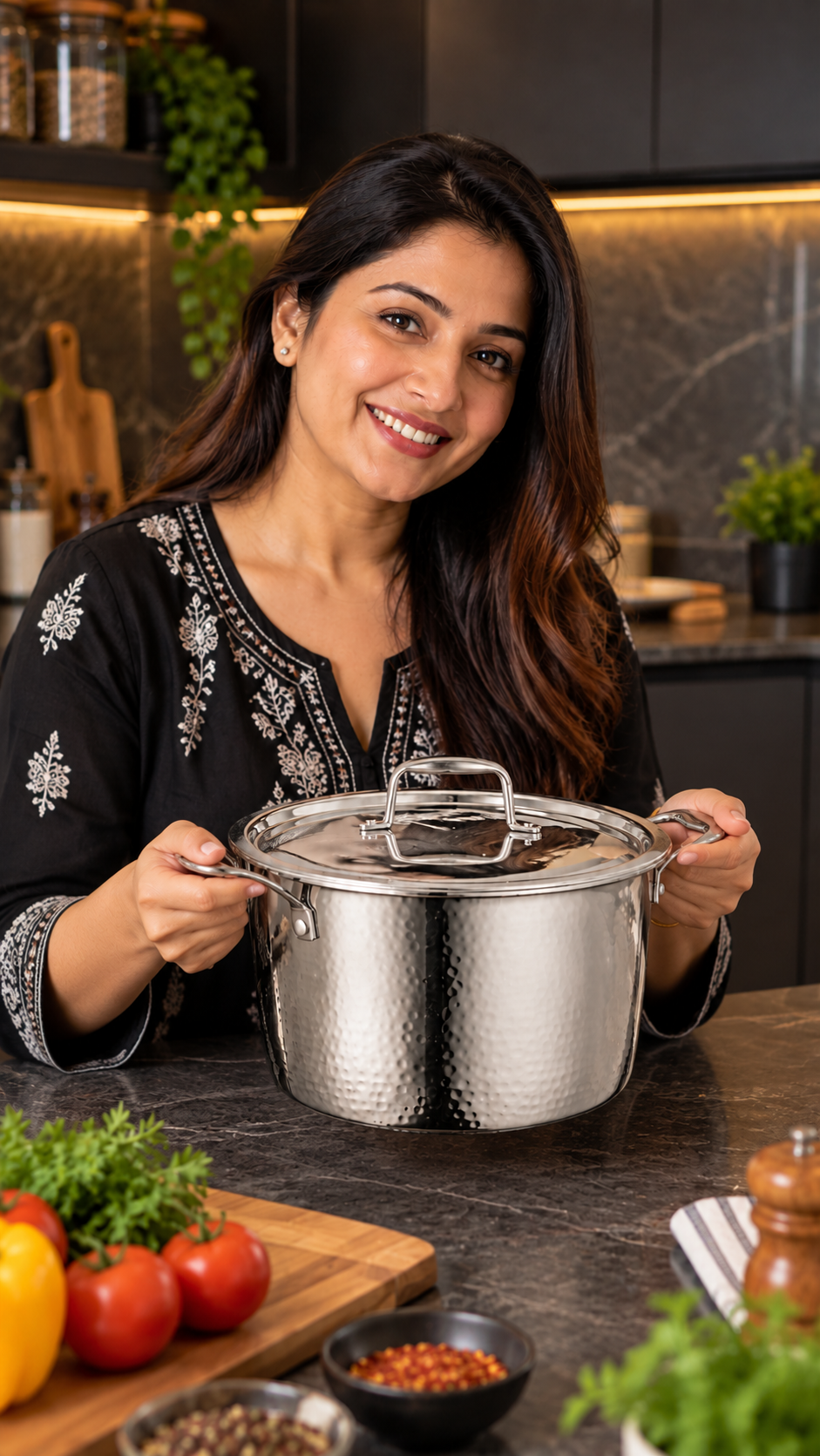 Stainless Steel Triply Bharat Belly Hammered Pressure Cooker