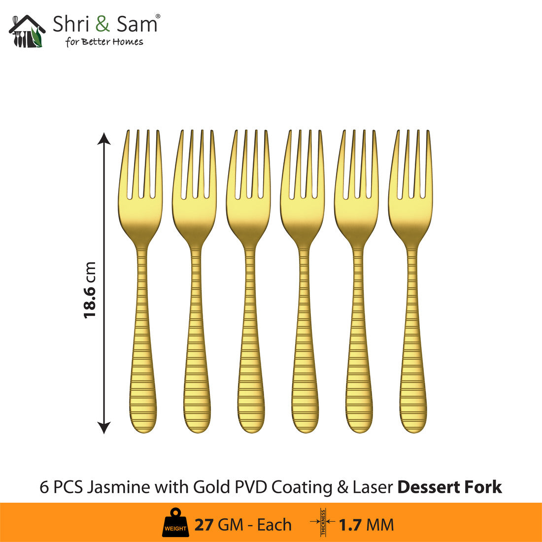 Stainless Steel Cutlery with Gold PVD Coating & Laser 7 Jasmine