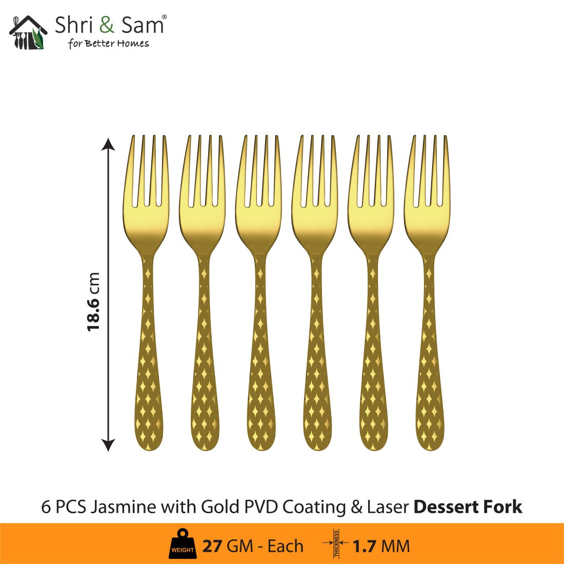 Stainless Steel Cutlery with Gold PVD Coating & Laser 2 Jasmine