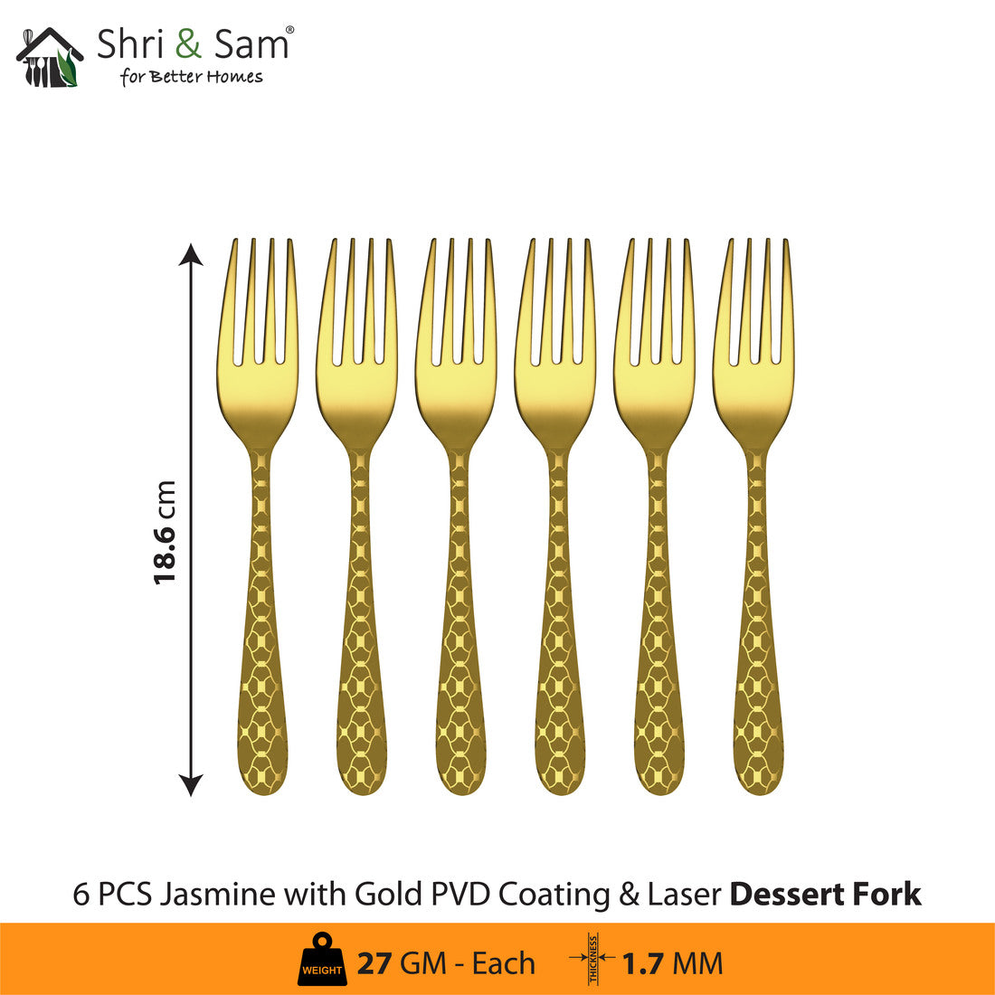 Stainless Steel Cutlery with Gold PVD Coating & Laser 5 Jasmine