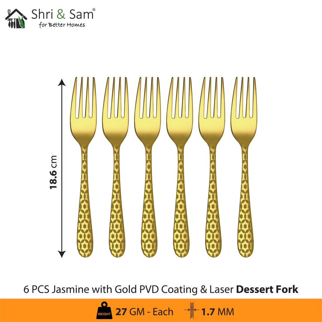 Stainless Steel Cutlery with Gold PVD Coating & Laser 3 Jasmine