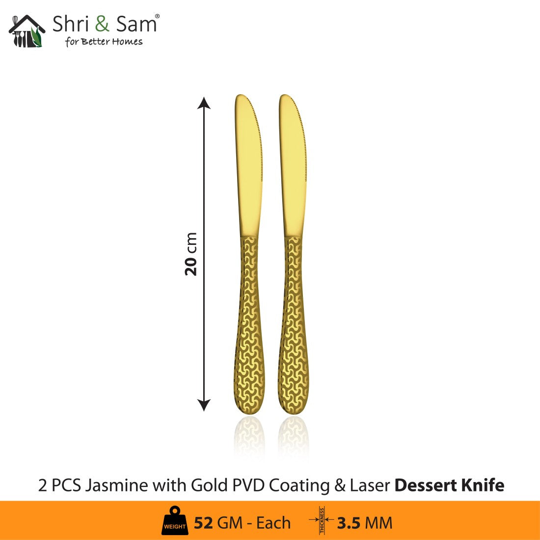 Stainless Steel Cutlery with Gold PVD Coating & Laser 1 Jasmine