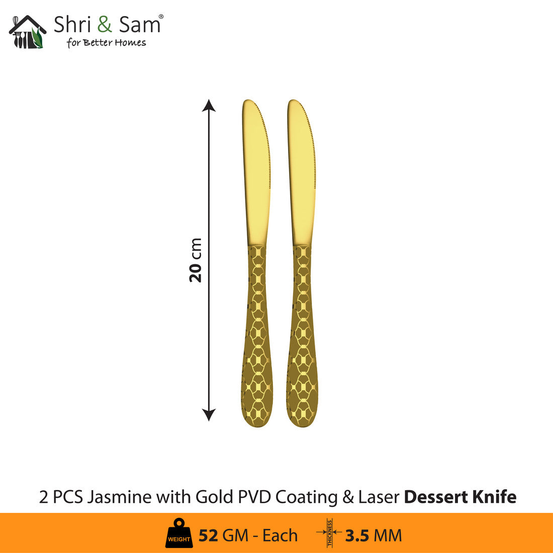 Stainless Steel Cutlery with Gold PVD Coating & Laser 5 Jasmine