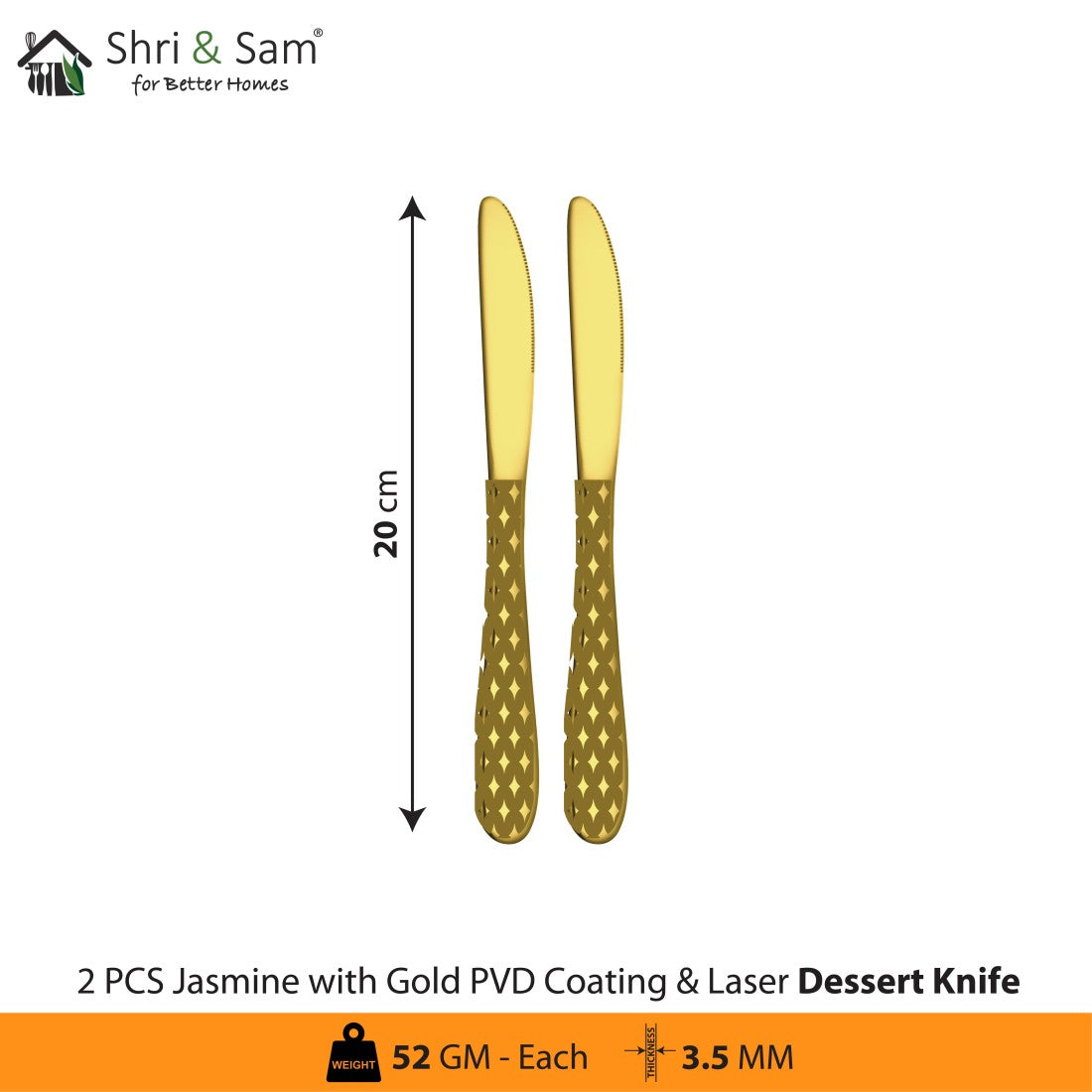 Stainless Steel Cutlery with Gold PVD Coating & Laser 2 Jasmine