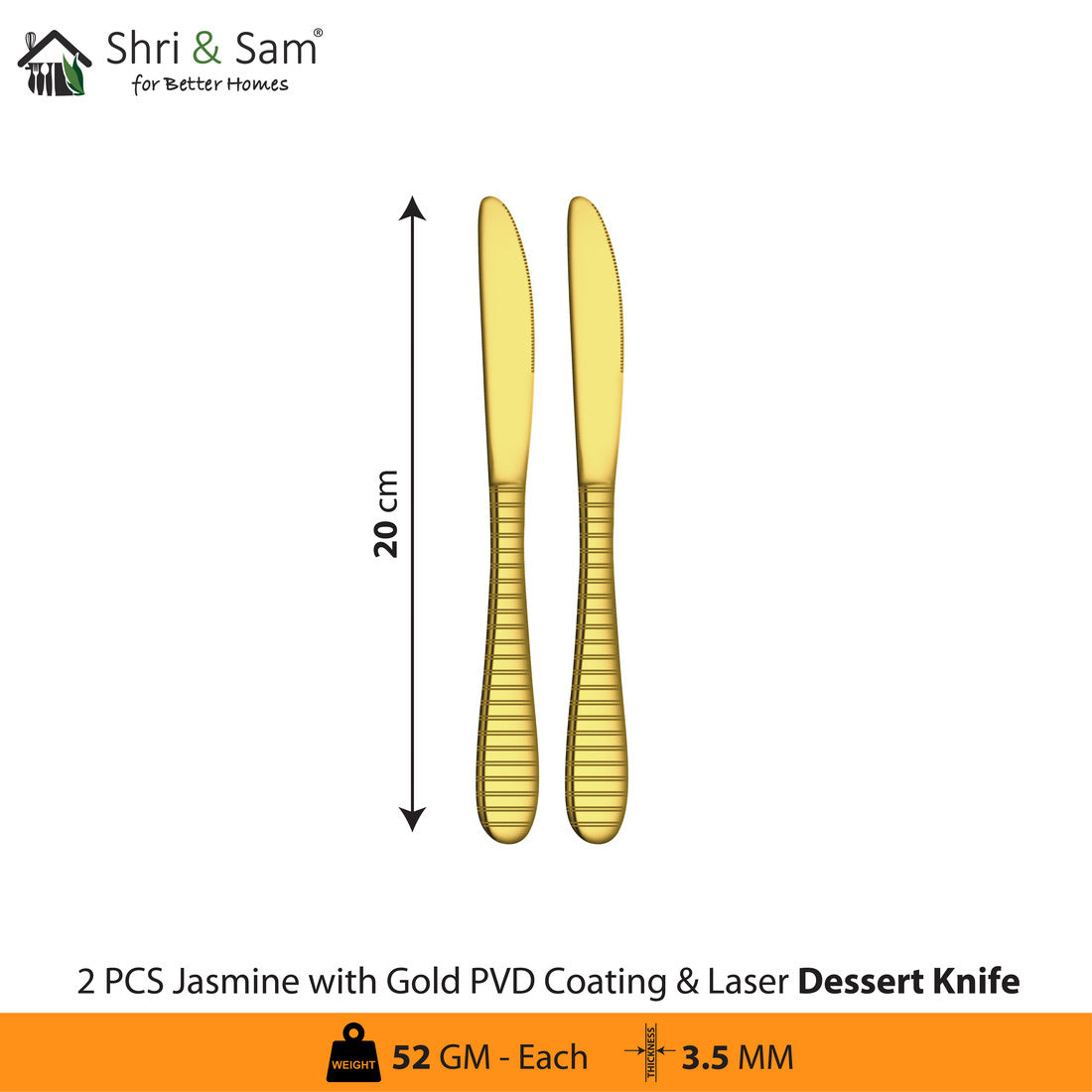 Stainless Steel Cutlery with Gold PVD Coating & Laser 7 Jasmine