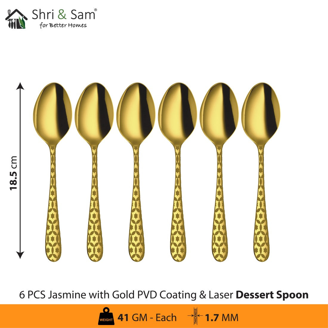 Stainless Steel Cutlery with Gold PVD Coating & Laser 3 Jasmine