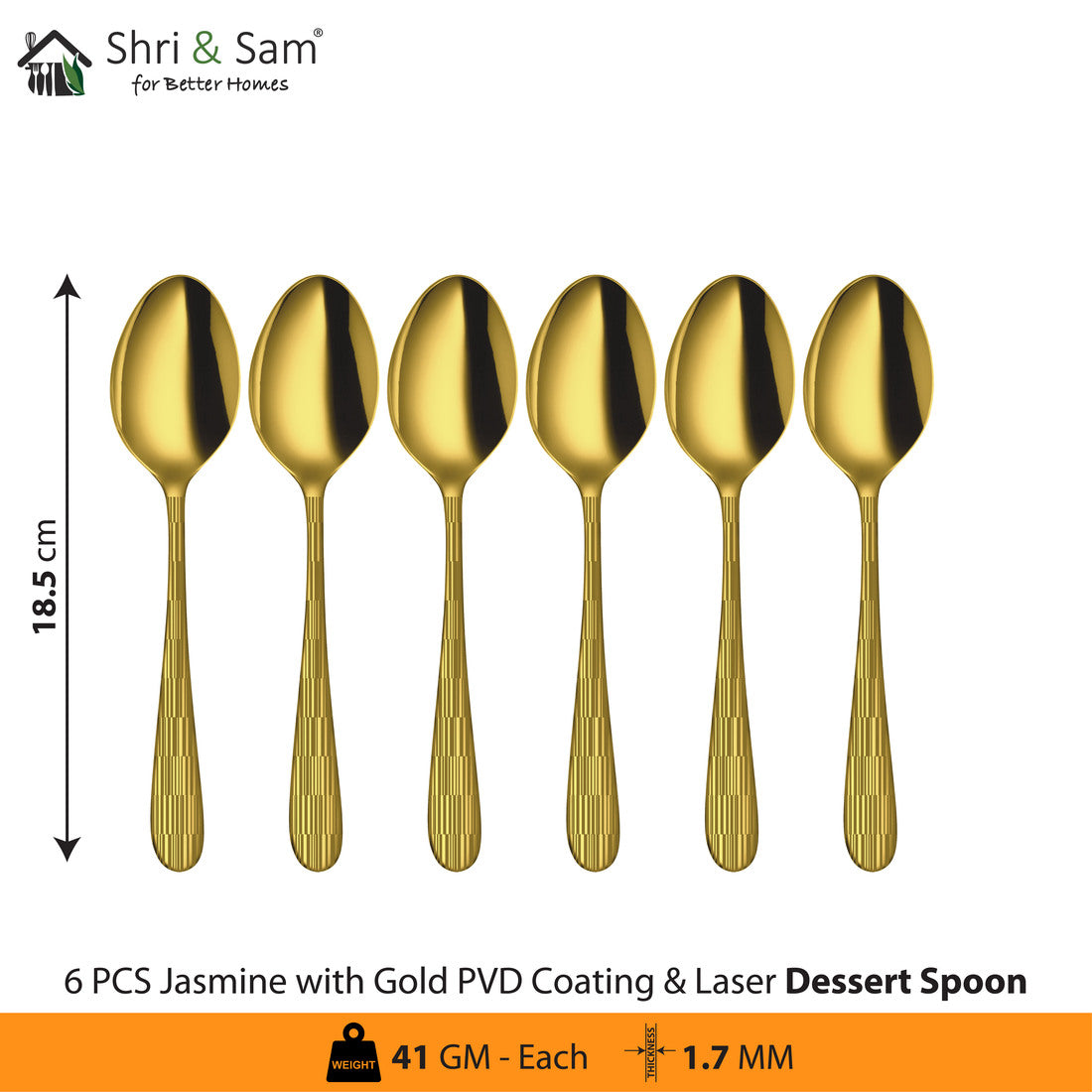 Stainless Steel Cutlery with Gold PVD Coating & Laser 6 Jasmine