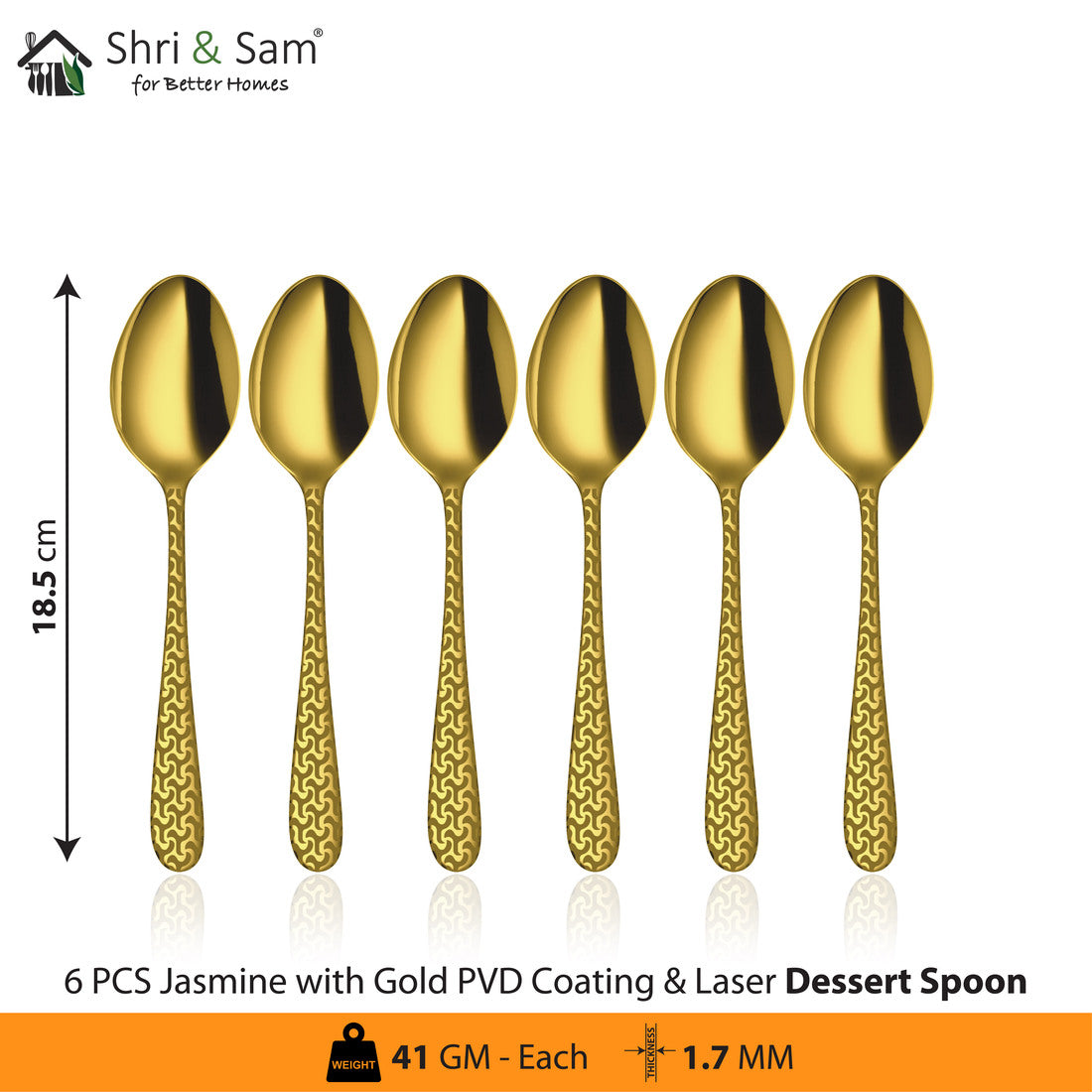 Stainless Steel Cutlery with Gold PVD Coating & Laser 1 Jasmine