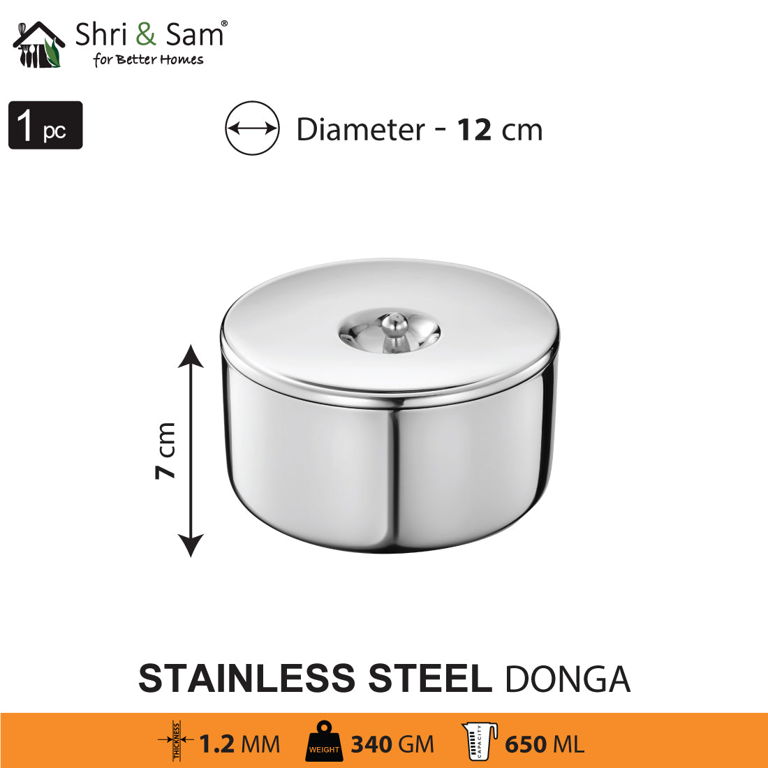 Stainless Steel 3 PCS Donga Set Jain