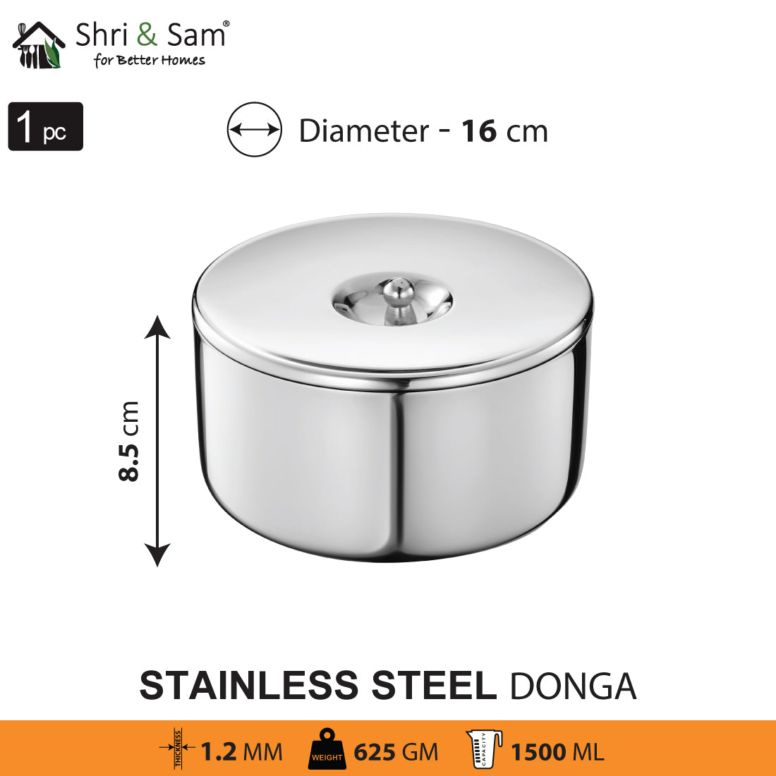 Stainless Steel 3 PCS Donga Set Jain