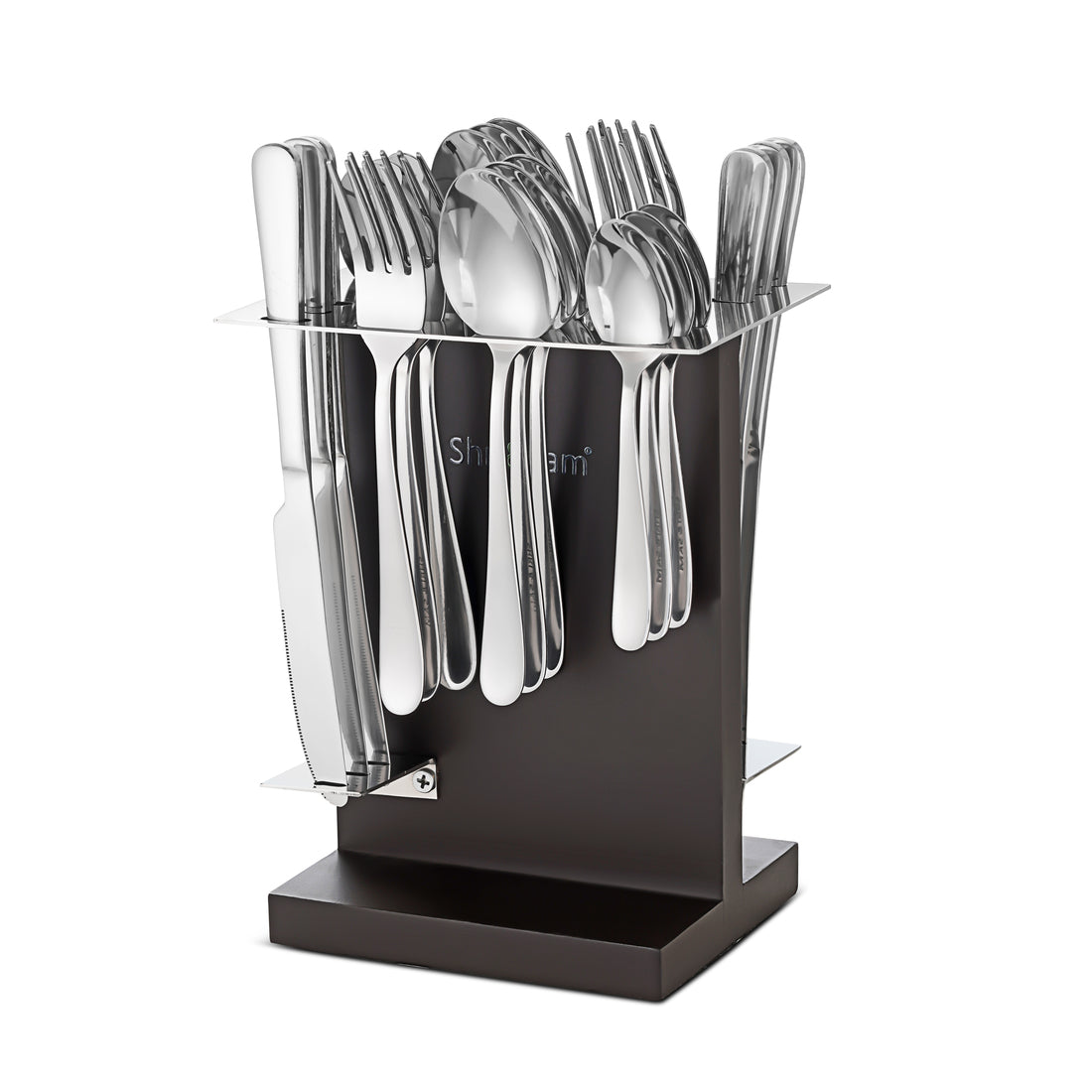 Stainless Steel 24 PCS Cutlery Set (6 Pcs Tea Spoon, 6 Pcs Dessert Spoon, 6 Pcs Dessert Fork and 6 Pcs Dessert Knife) with premium Stand Monika